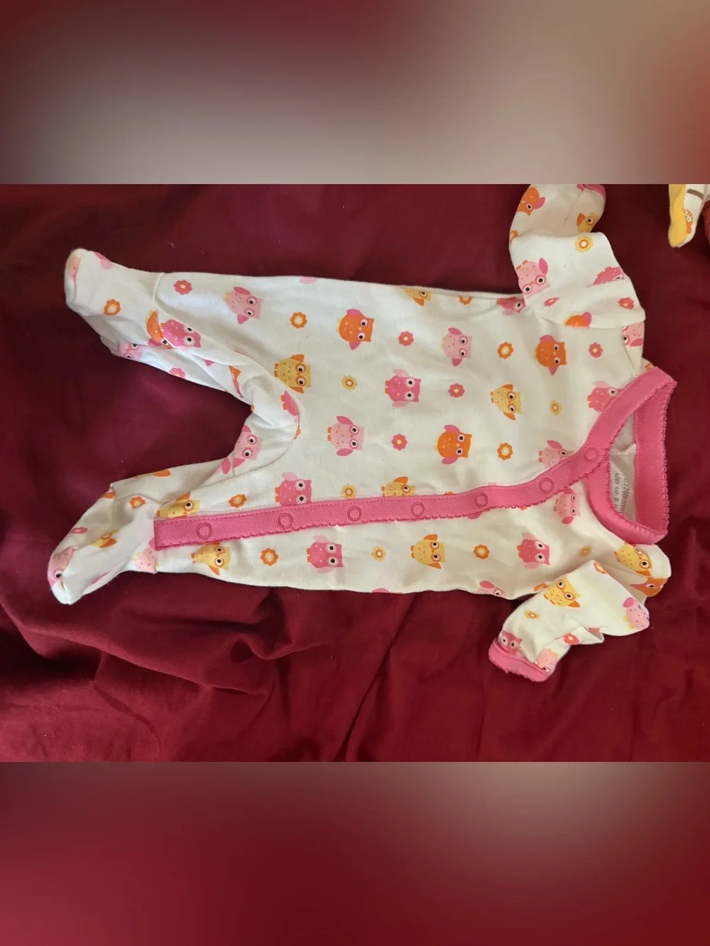 Gymboree White Onesie with Pink and Orange Owl Print